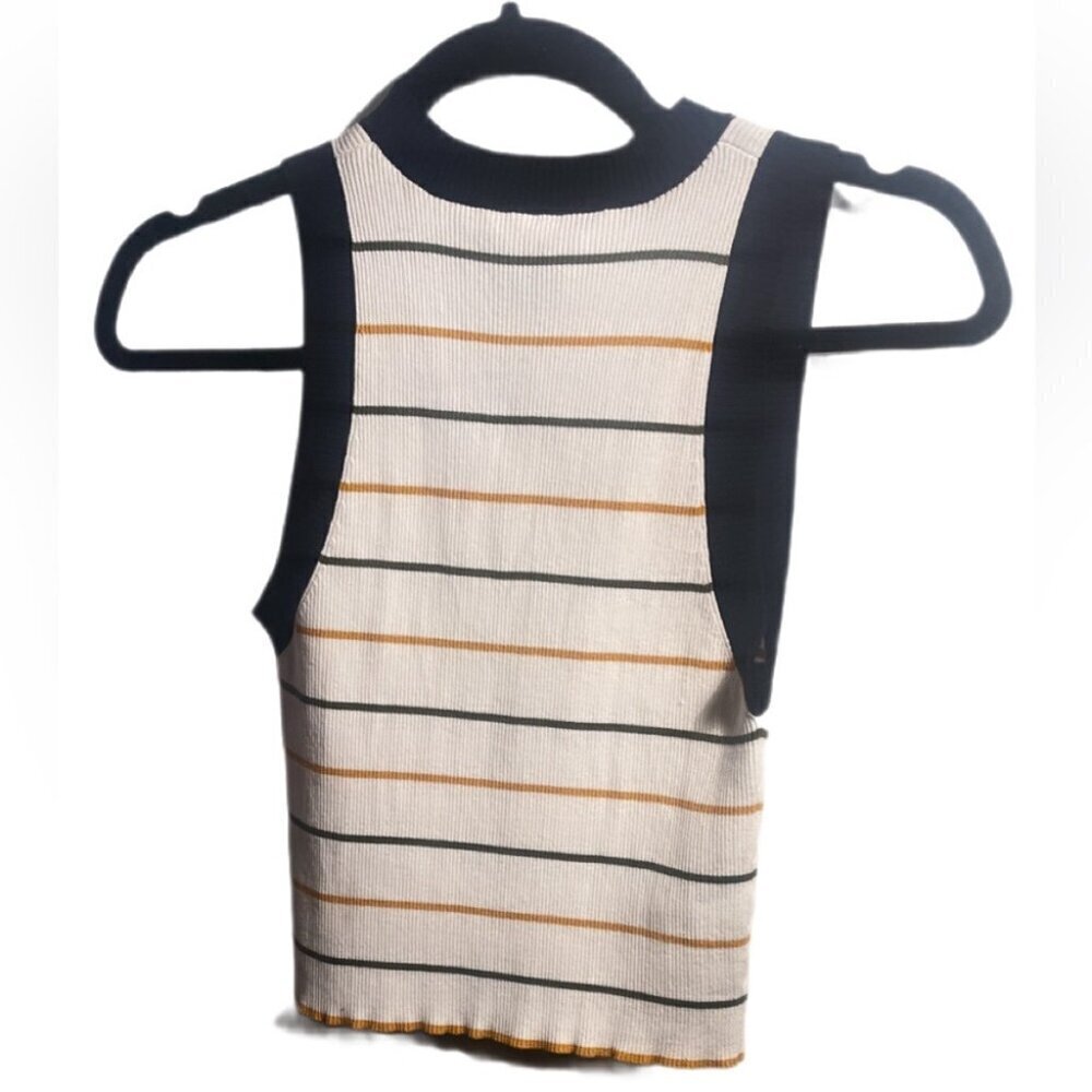 A.L.C. New NT White Striped Stretch Sleeveless Trendy Stylish Crop Knit Top XS - Picture 3 of 5